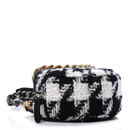 Chanel Wool Tweed Lambskin Quilted Chanel 19 Round Clutch With Chain and Coin Purse Black White 3 of 4