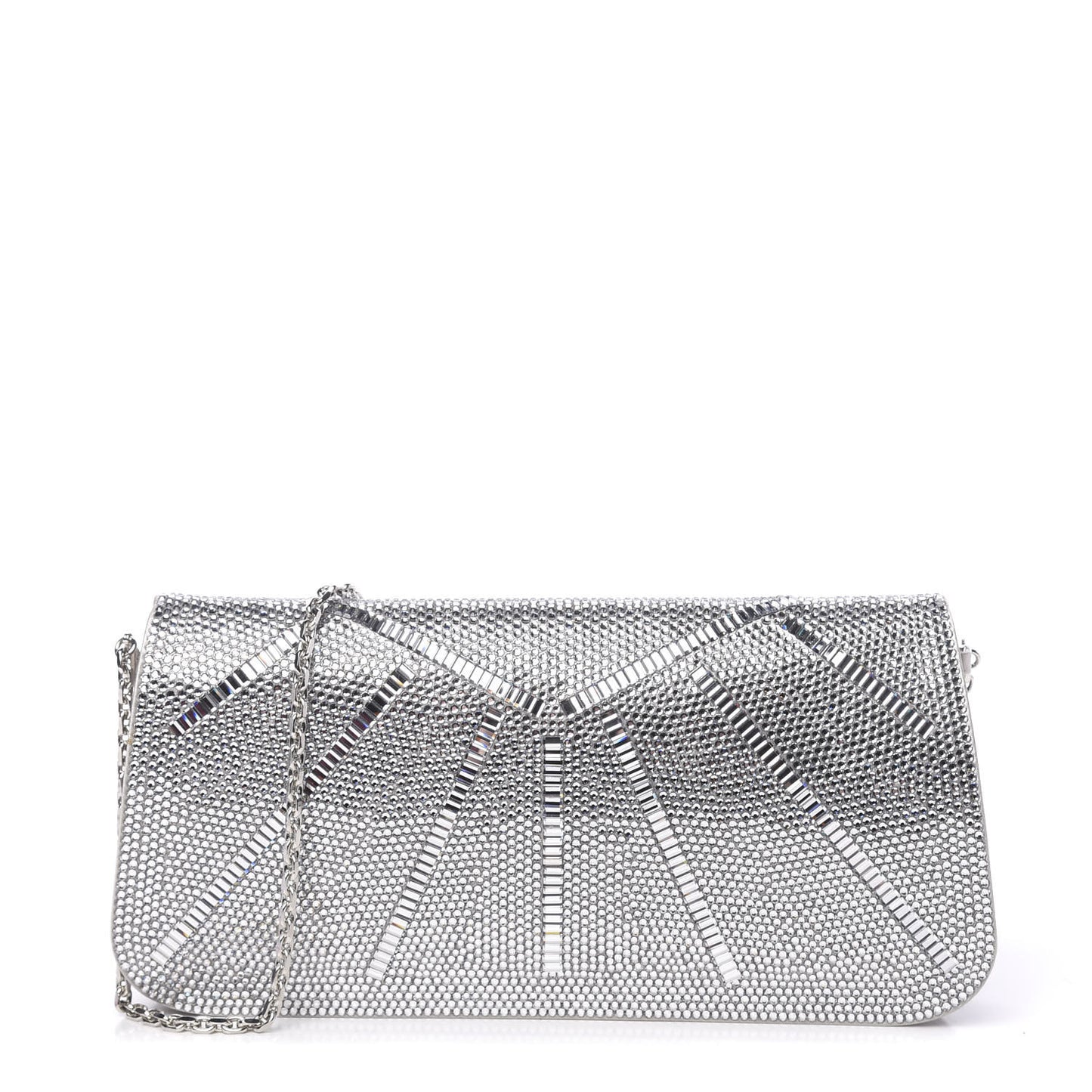 Swarovski Crystal Satin Minaudiere Clutch Silver