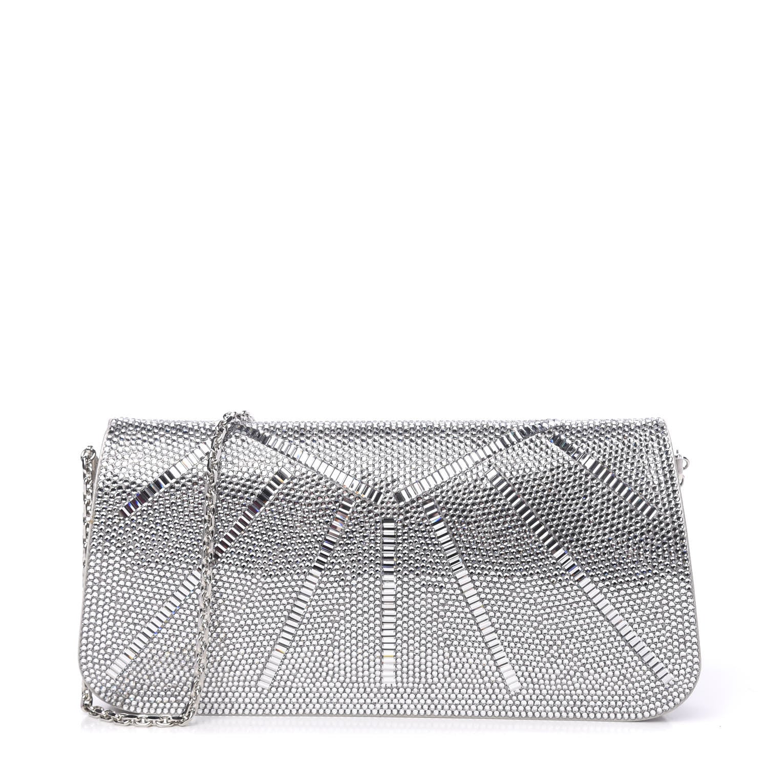 Judith Leiber Swarovski Crystal Satin Minaudiere Clutch Silver 1 of 12