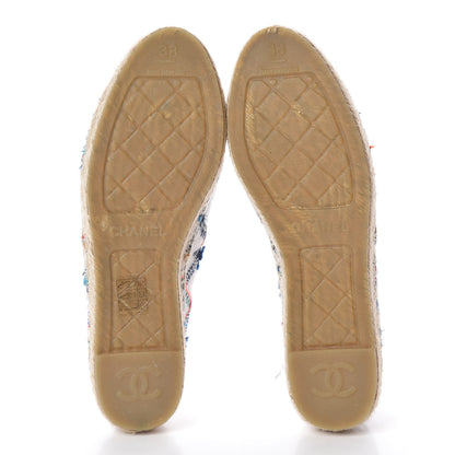 Chanel Tweed Grosgrain CC Espadrilles 38 White Blue Pink Green Black 5 of 11