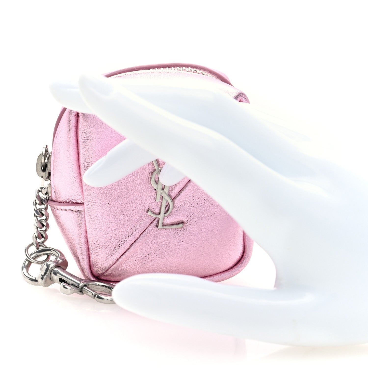 Saint Laurent Crinkled Lame Calfskin Jaime Cube Charm Keychain Violet 2 of 6