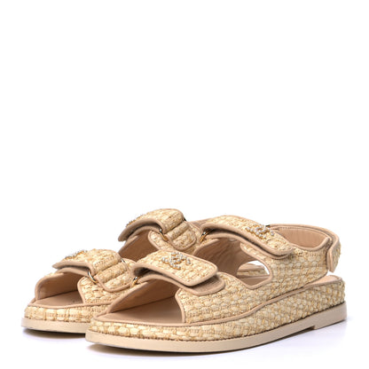Chanel Braided Fabric Velcro Dad Sandals 37.5 Beige 2 of 4