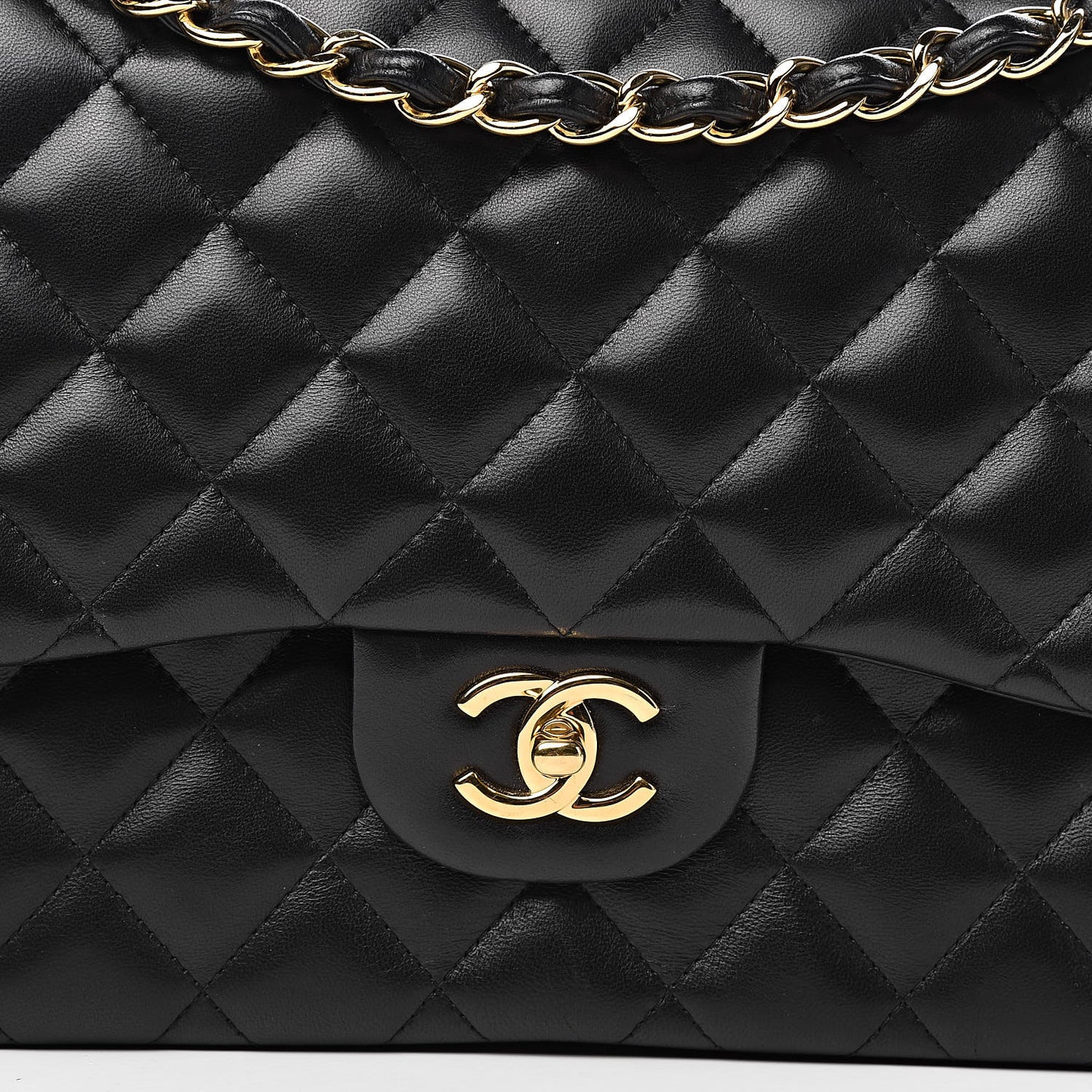 Lambskin Quilted Jumbo Double Flap Black
