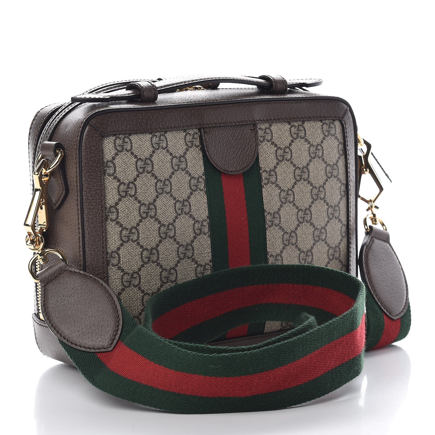 Gucci GG Supreme Monogram Web Small Ophidia Top Handle Shoulder Bag Brown 3 of 11