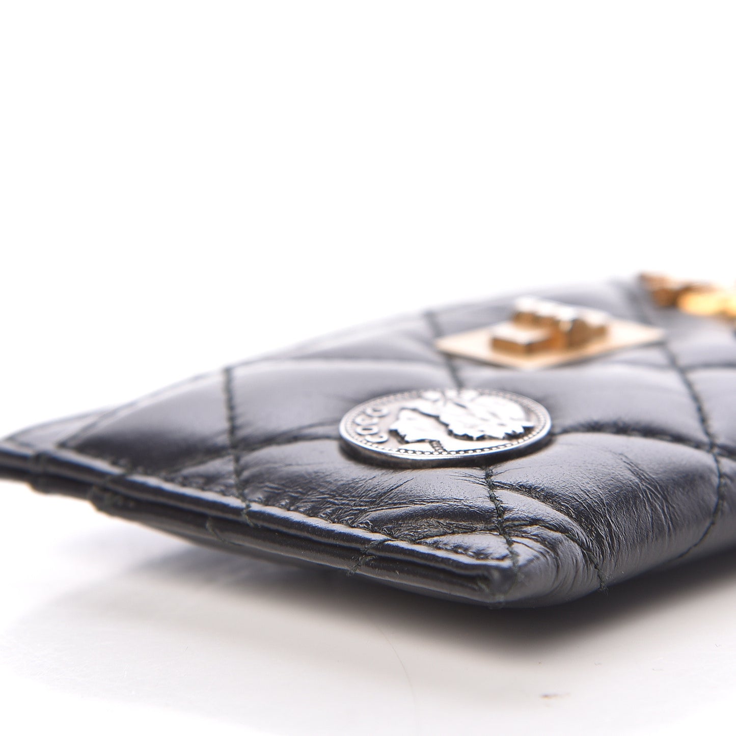 Aged Calfskin Quilted Lucky Charms Reissue Card Holder Black