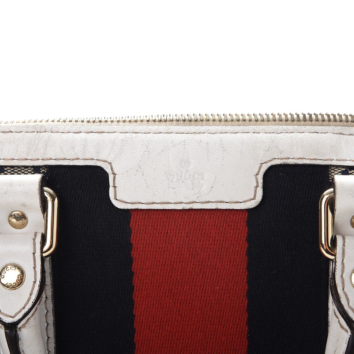 Monogram Selleria Calfskin Vintage Web Medium Boston Beige Blue Mystic White