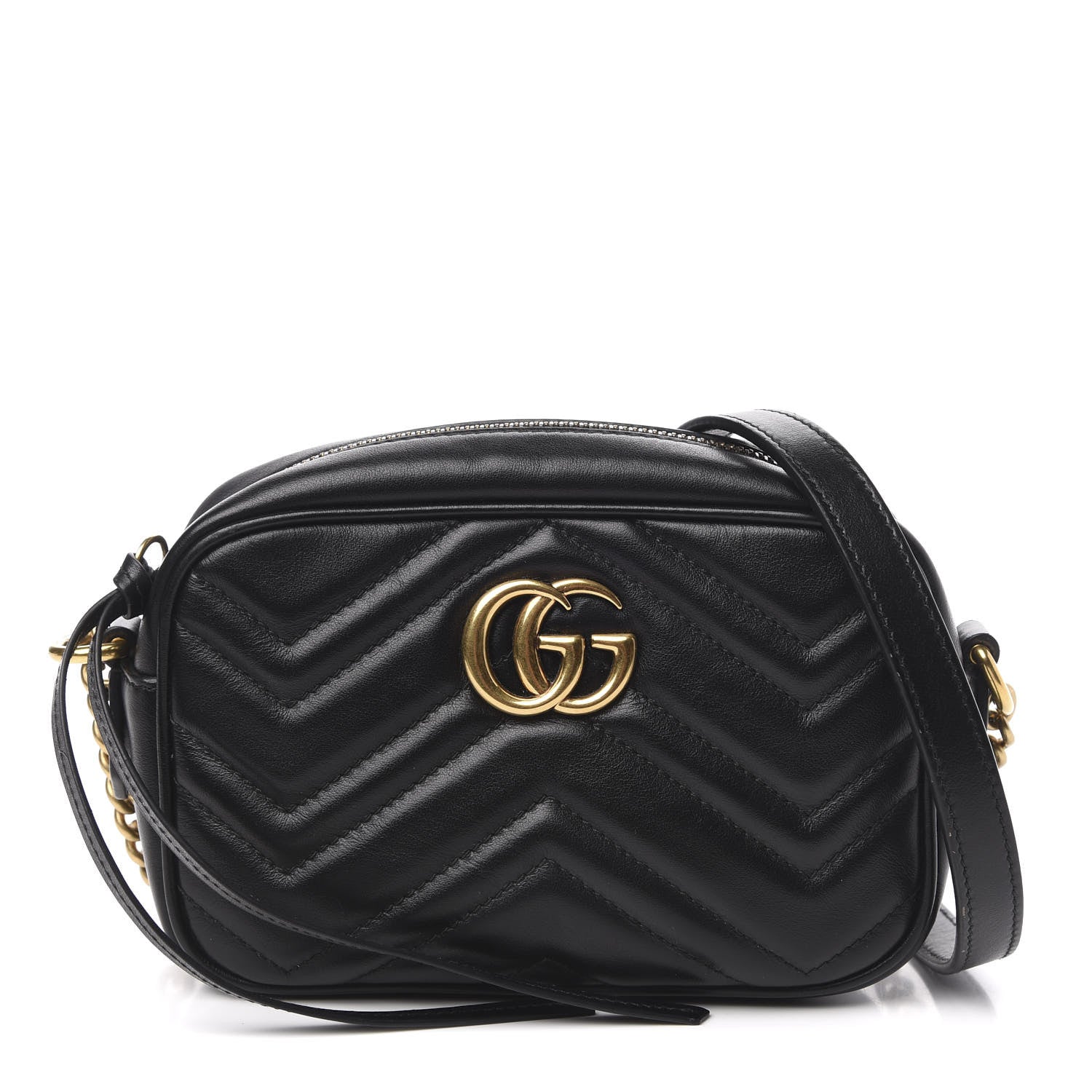 Gucci Calfskin Matelasse Mini GG Marmont Chain Shoulder Bag Black 1 of 12