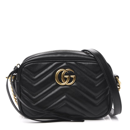Gucci Calfskin Matelasse Mini GG Marmont Chain Shoulder Bag Black 1 of 12