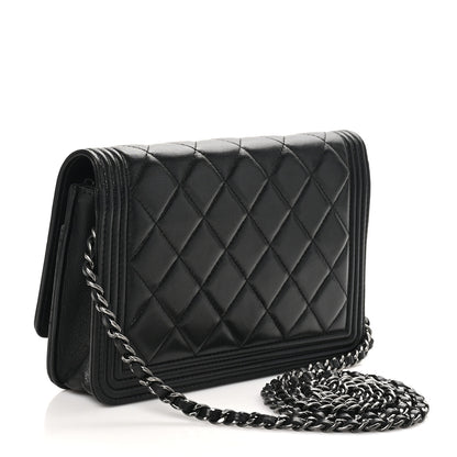 Chanel Lambskin Quilted Boy Wallet On Chain WOC Black 3 of 13