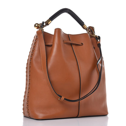 Chloe Calfskin Medium Gala Cross-Stitch Bucket Bag Caramel 5 of 9