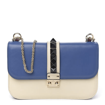 Valentino Garavani Vitello Tri-Color Medium Glam Lock Rockstud Flap Blue White Burgundy 1 of 8