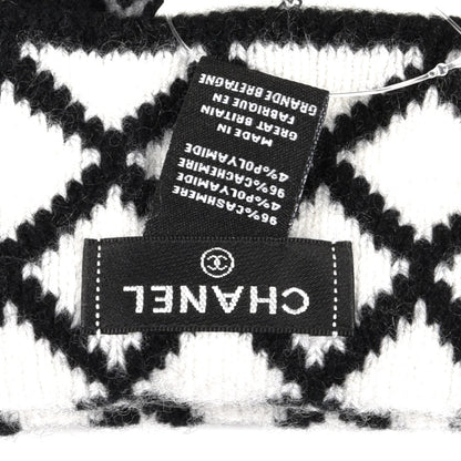 Chanel Cashmere Quilted Logo Beanie Hat Black White 5 of 5