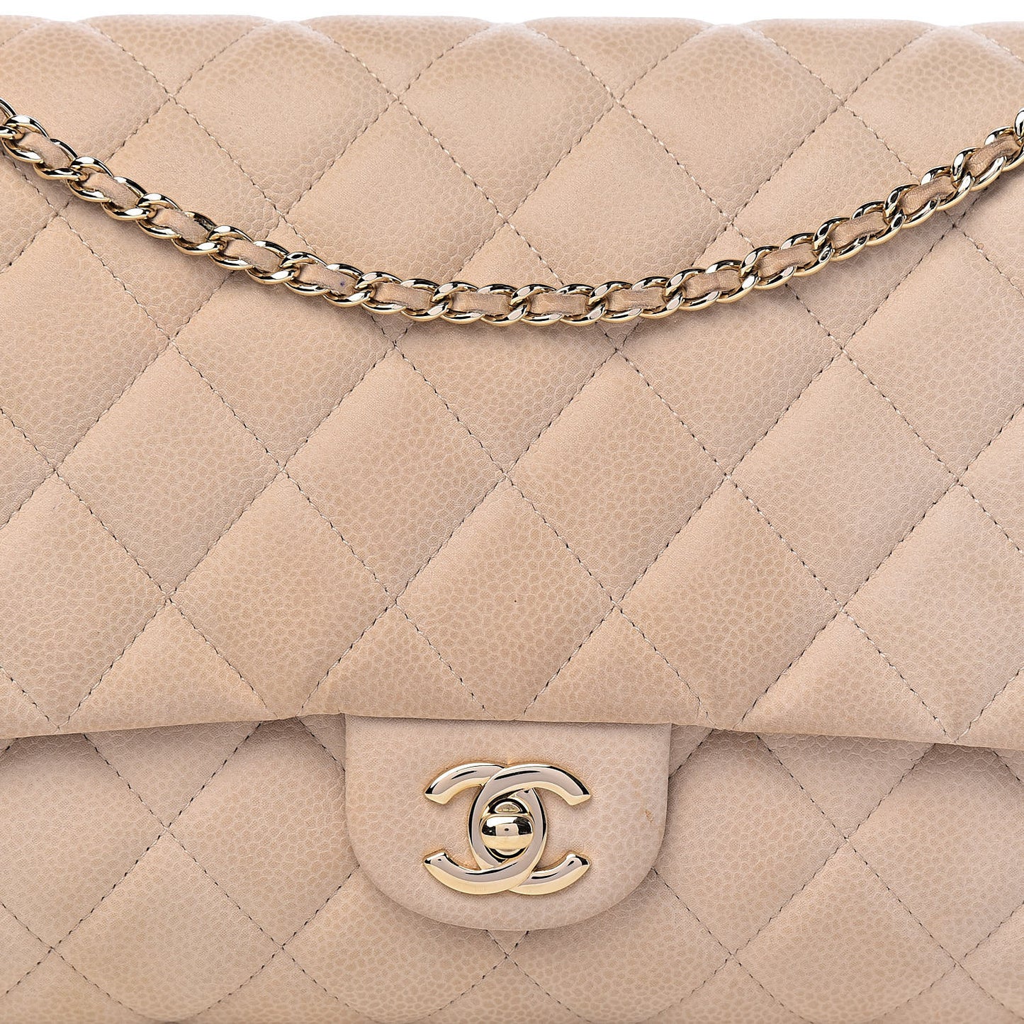 Caviar Quilted Clutch With Chain Flap Beige