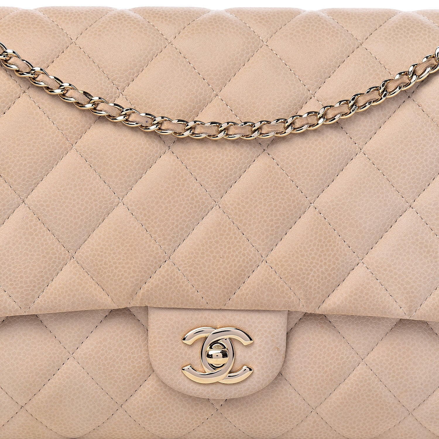 Chanel Caviar Quilted Clutch With Chain Flap Beige 13 of 14