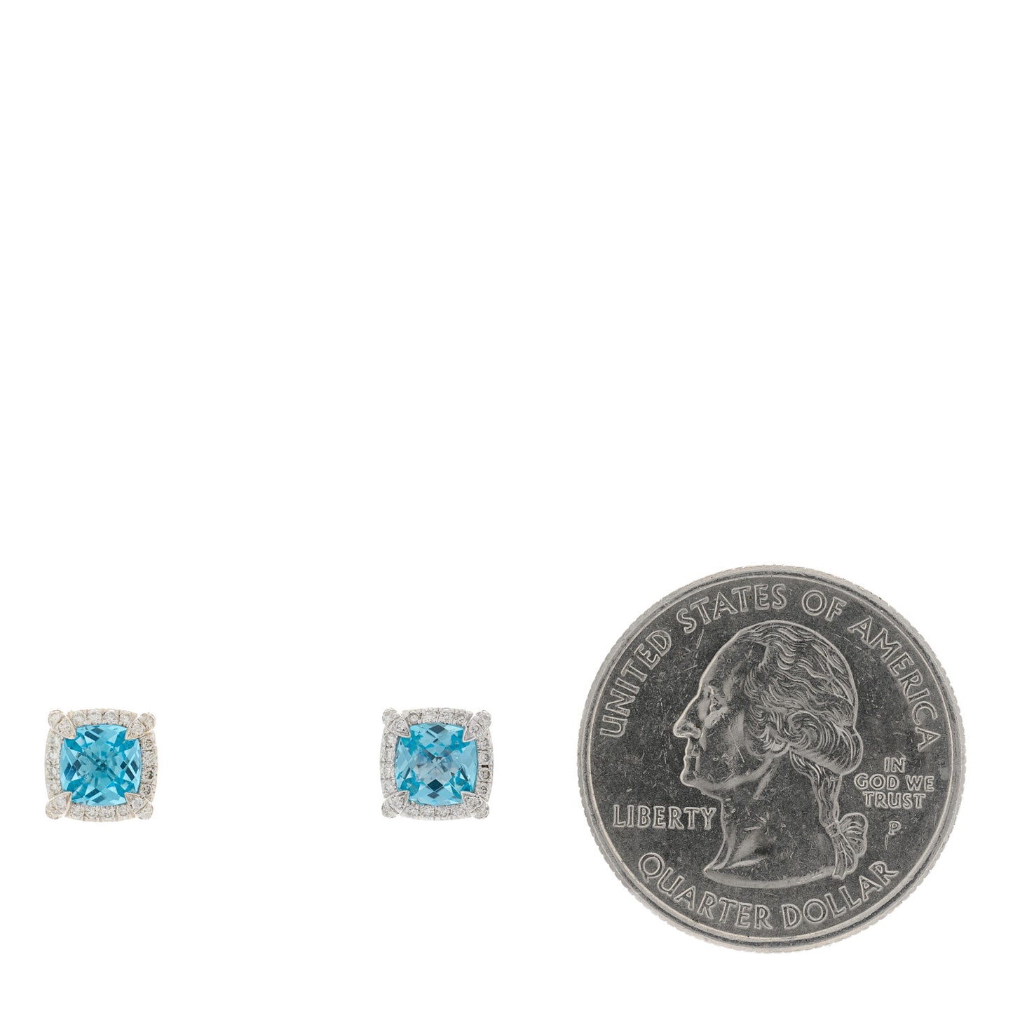 Sterling Silver Diamond Blue Topaz Petite Chatelaine Bezel Stud Earrings
