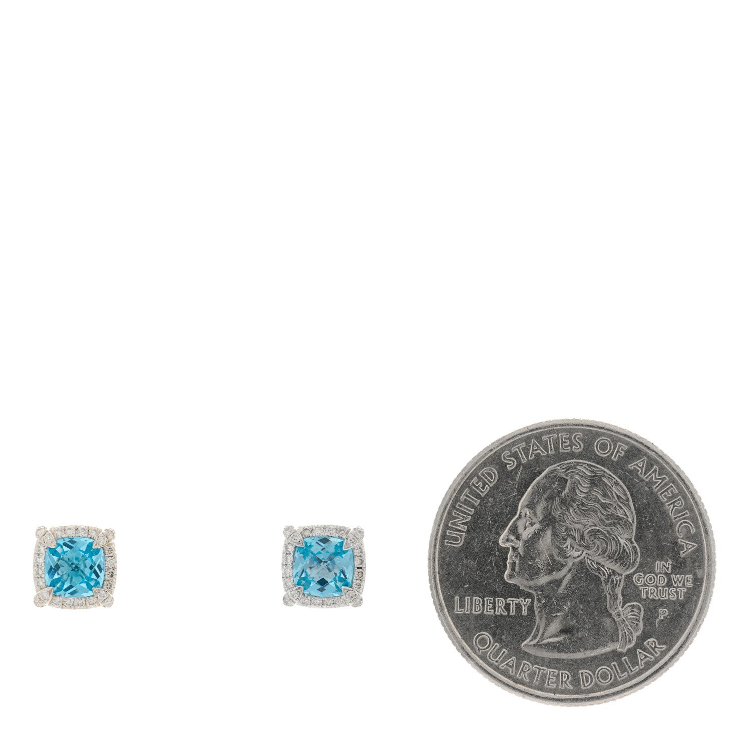 David Yurman Sterling Silver Diamond Blue Topaz Petite Chatelaine Bezel Stud Earrings 2 of 4