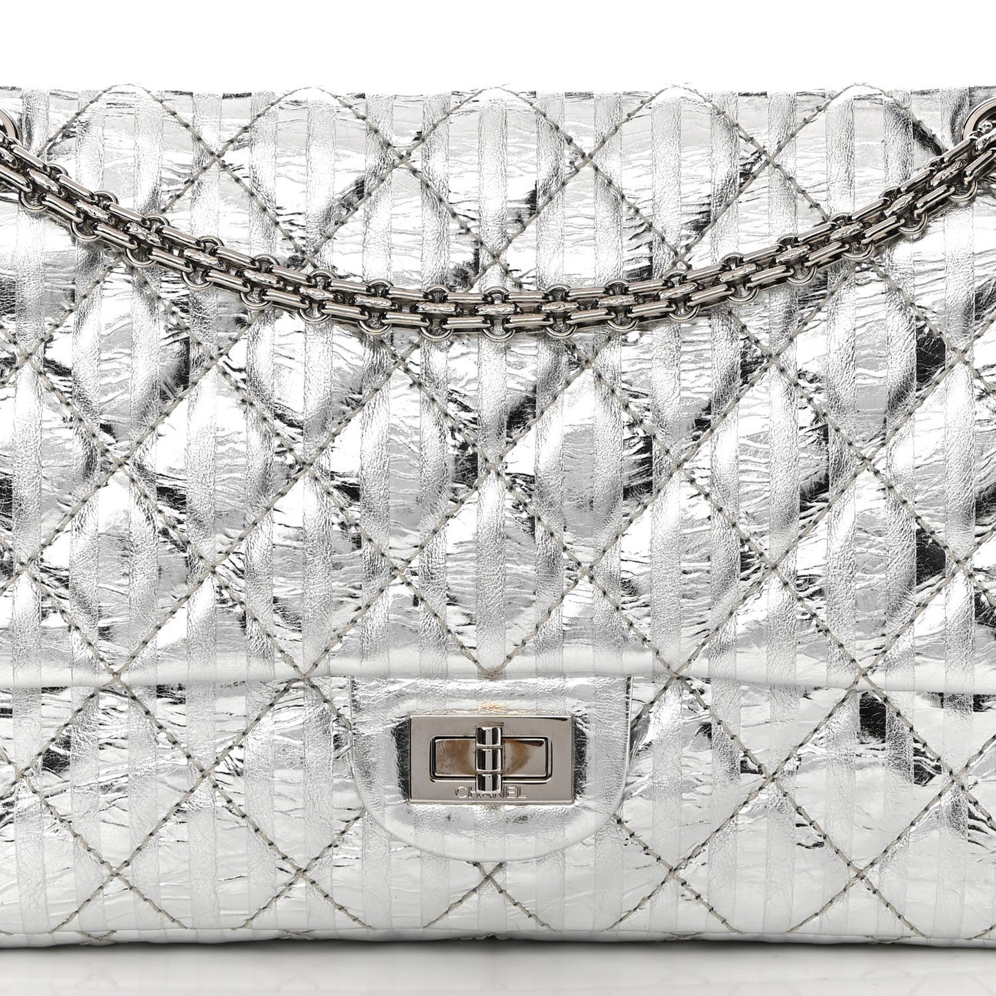 Metallic Striped Calfskin 2.55 Reissue 226 Flap Silver Silver