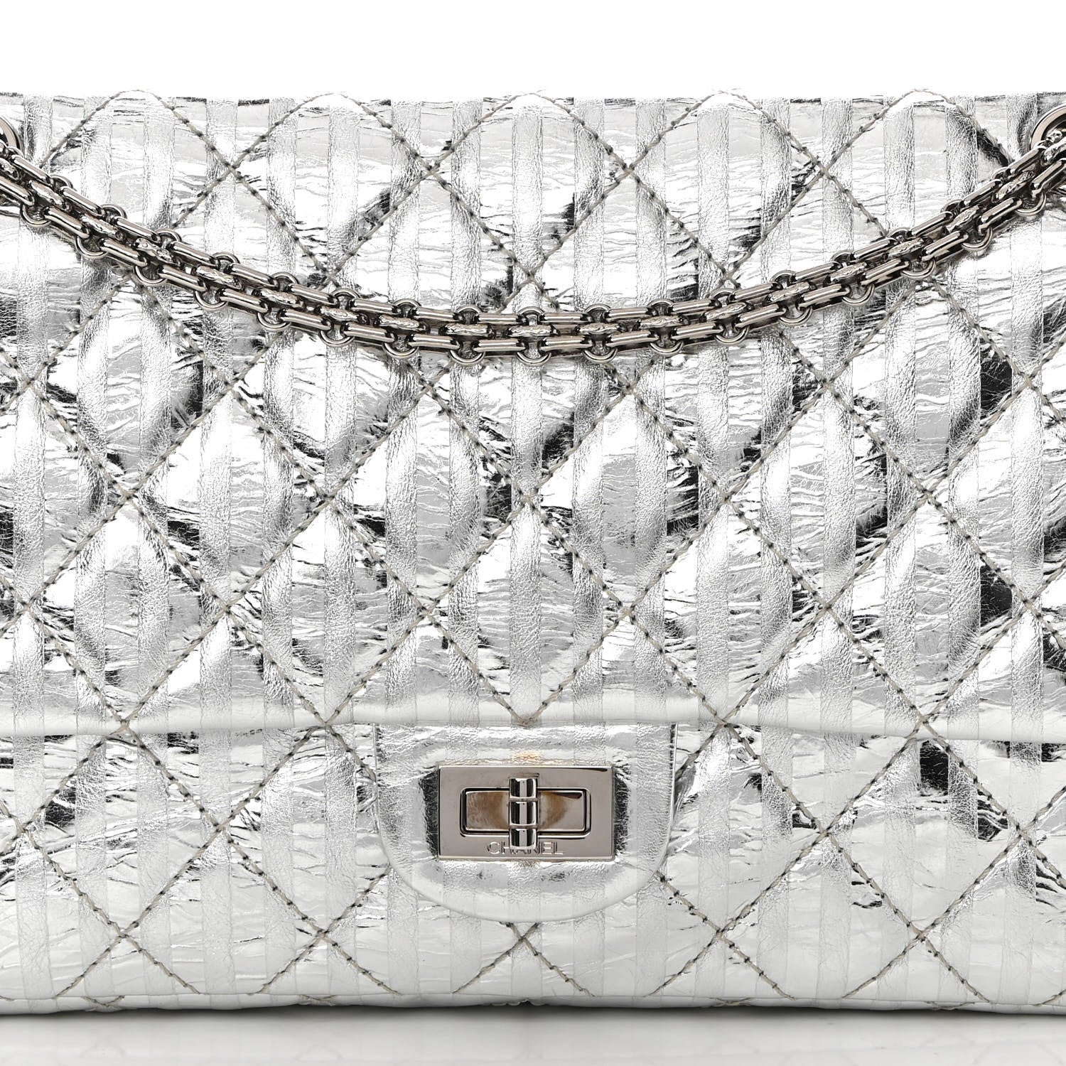 Chanel Metallic Striped Calfskin 2.55 Reissue 226 Flap Silver Silver 8 of 13