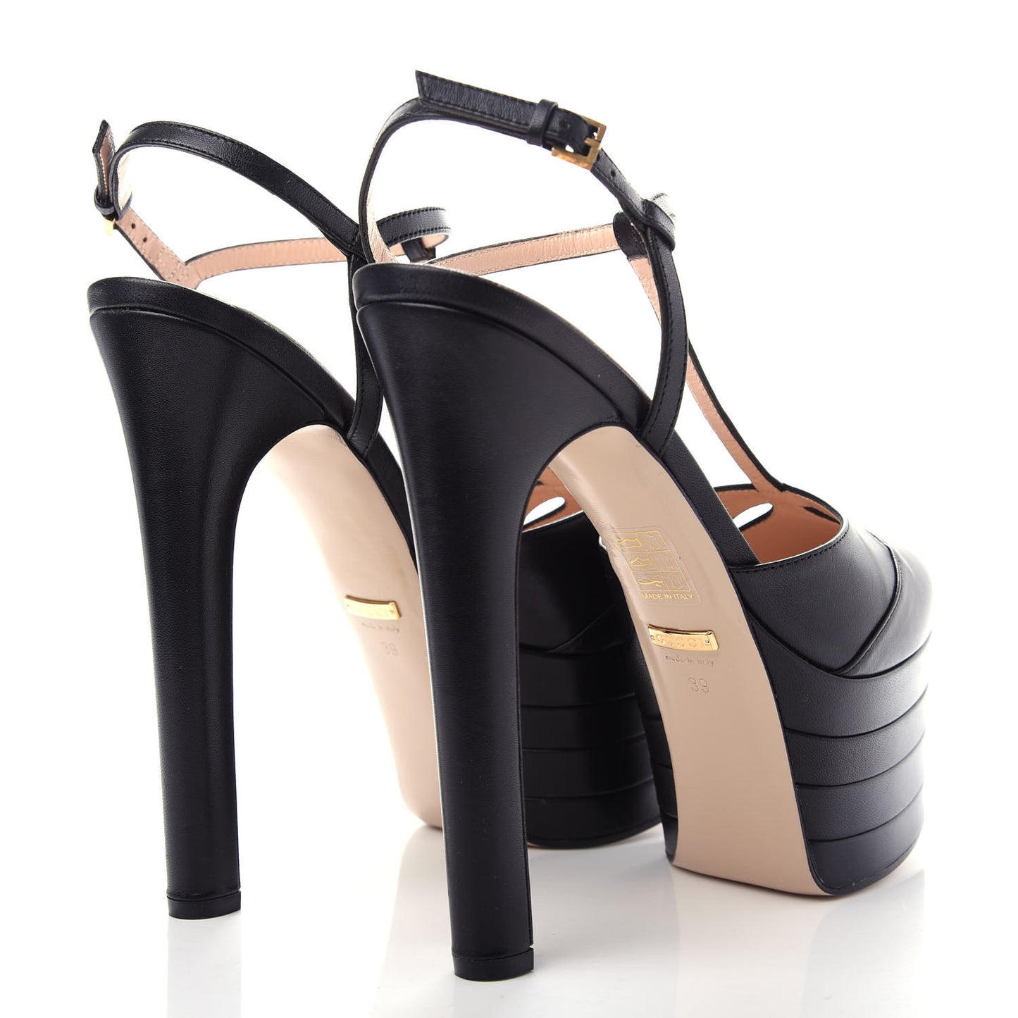 Malaga Kid Angel T-Strap Platform High Heel Pumps 39 Black
