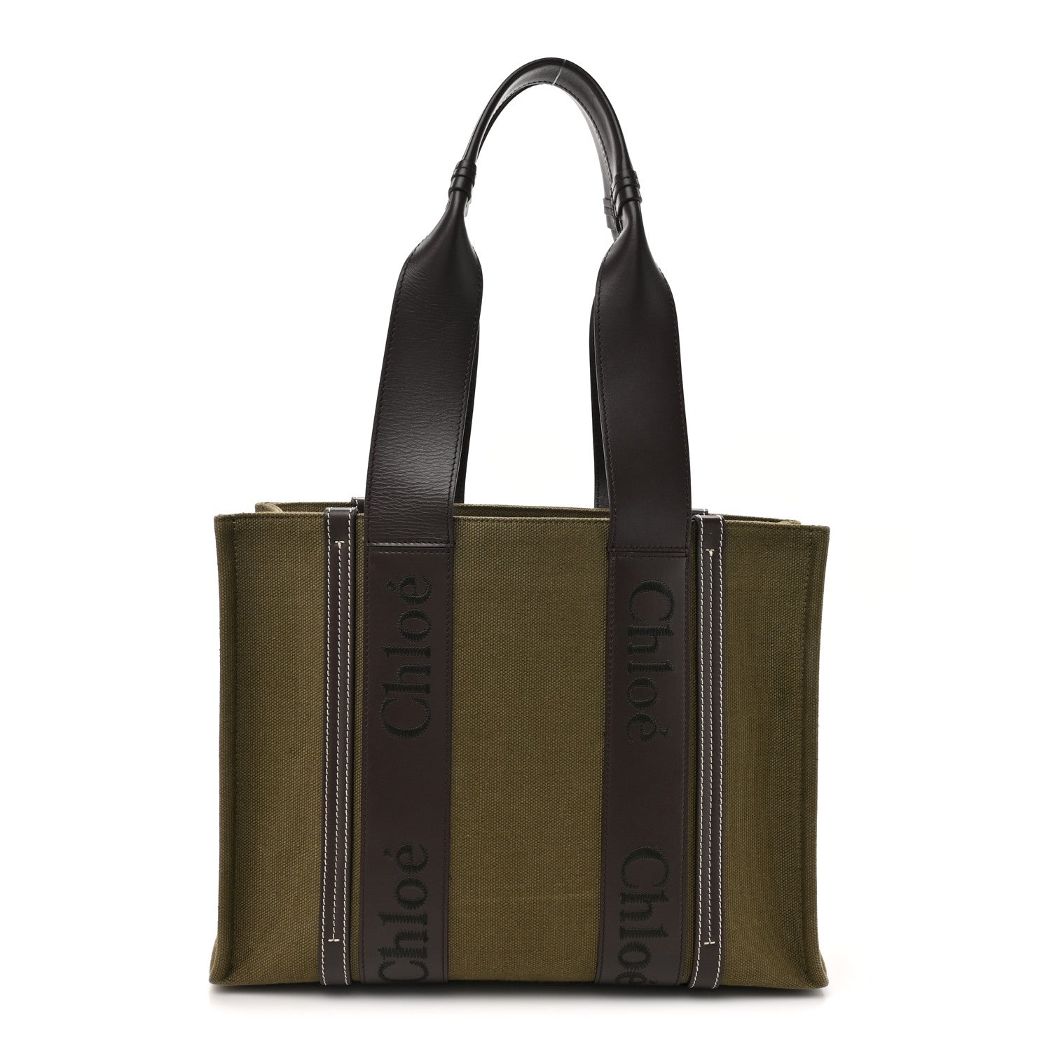 Chloe Linen Calfskin Medium Woody Tote Warm Green 1 of 14