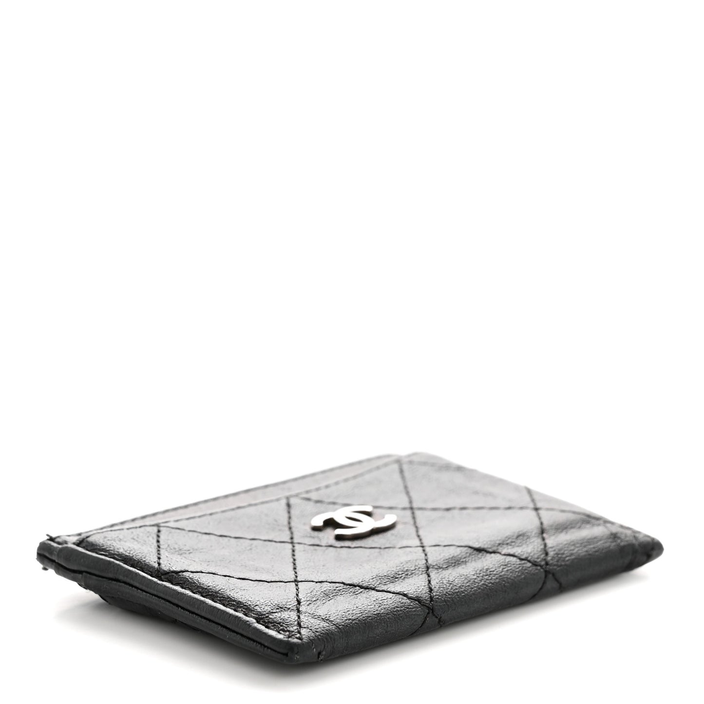 Goatskin Quilted Card Holder Black