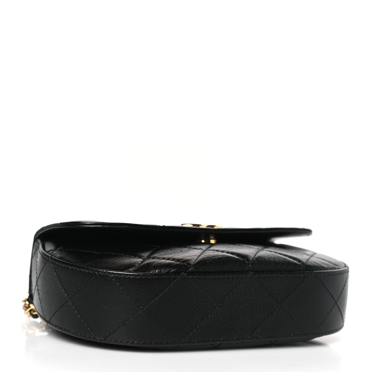 Shiny Aged Calfskin Quilted Top Handle Clutch With Chain Black