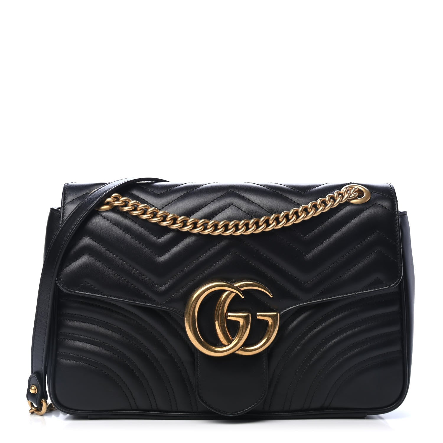 Gucci Calfskin Matelasse Medium GG Marmont Shoulder Bag Black 1 of 4