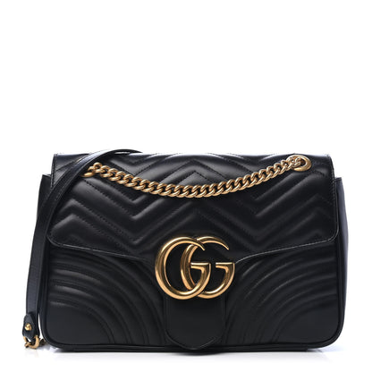 Gucci Calfskin Matelasse Medium GG Marmont Shoulder Bag Black 1 of 4