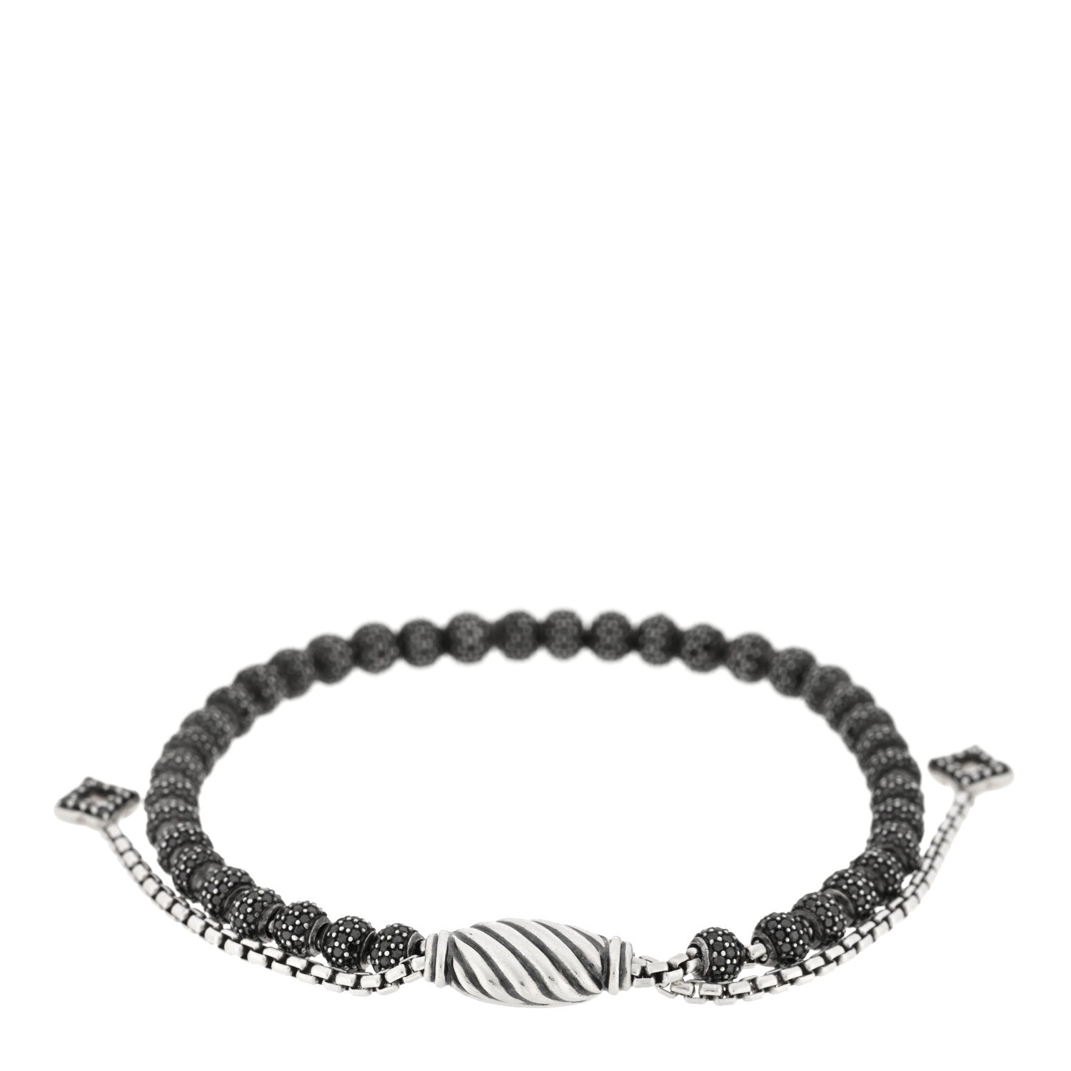 David Yurman Sterling Silver Black Diamond Petite Pave Spiritual Beads Bracelet 2 of 3