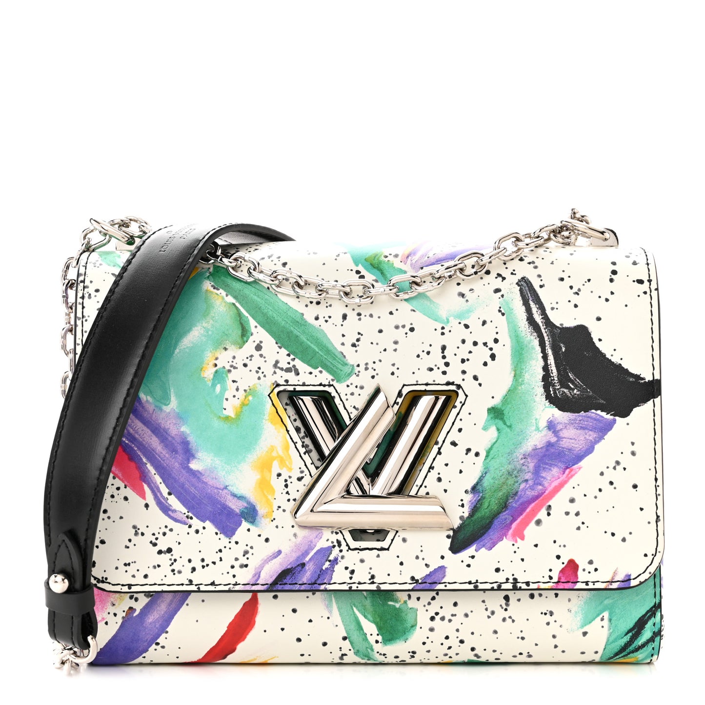 Calfskin Splash Print Twist Shoulder Bag MM White