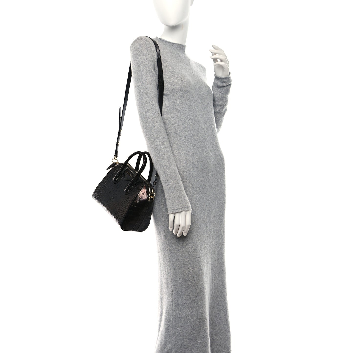 Calfskin Crocodile Embossed Mini Antigona Black
