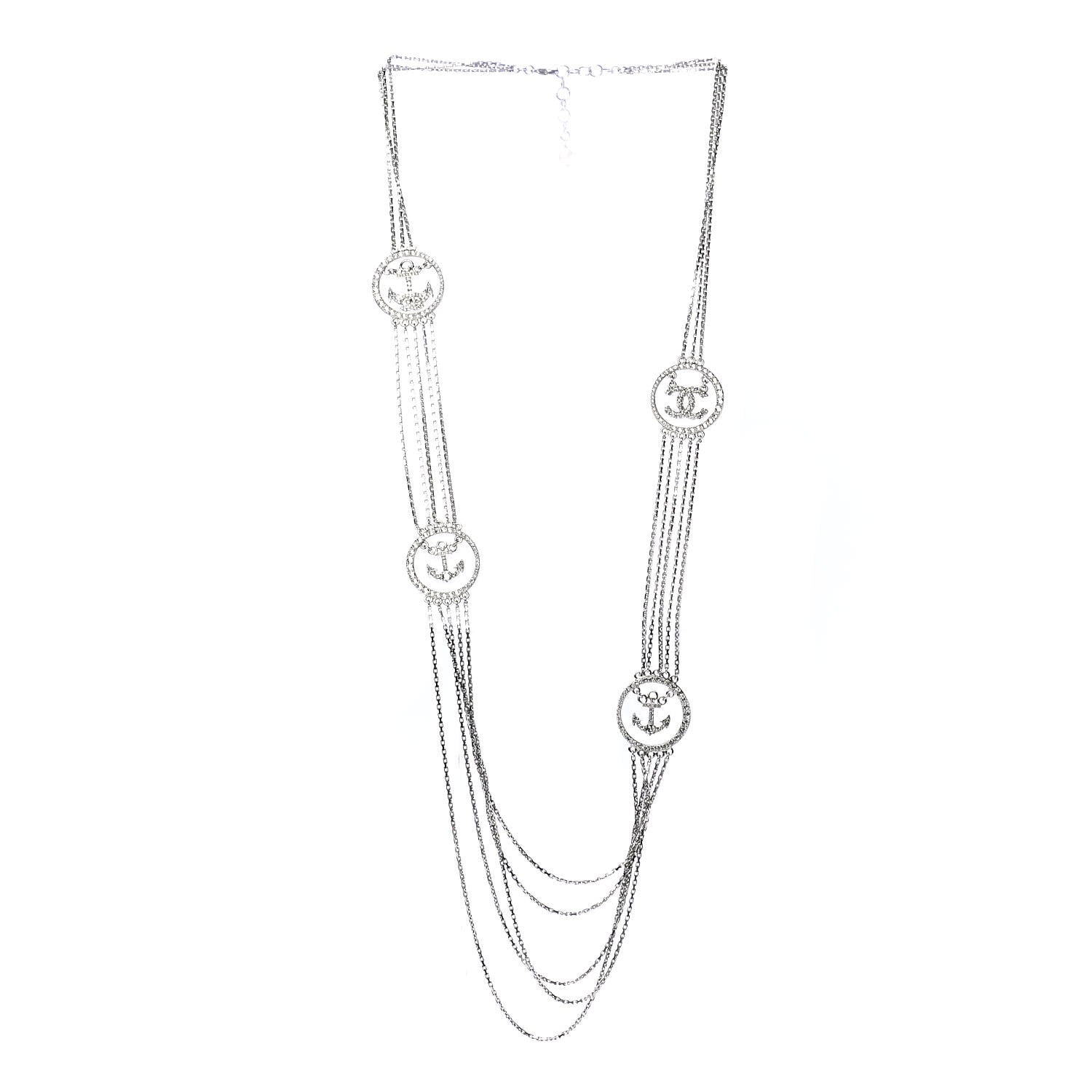 Chanel Crystal CC Anchor Necklace Grey Silver 2 of 5