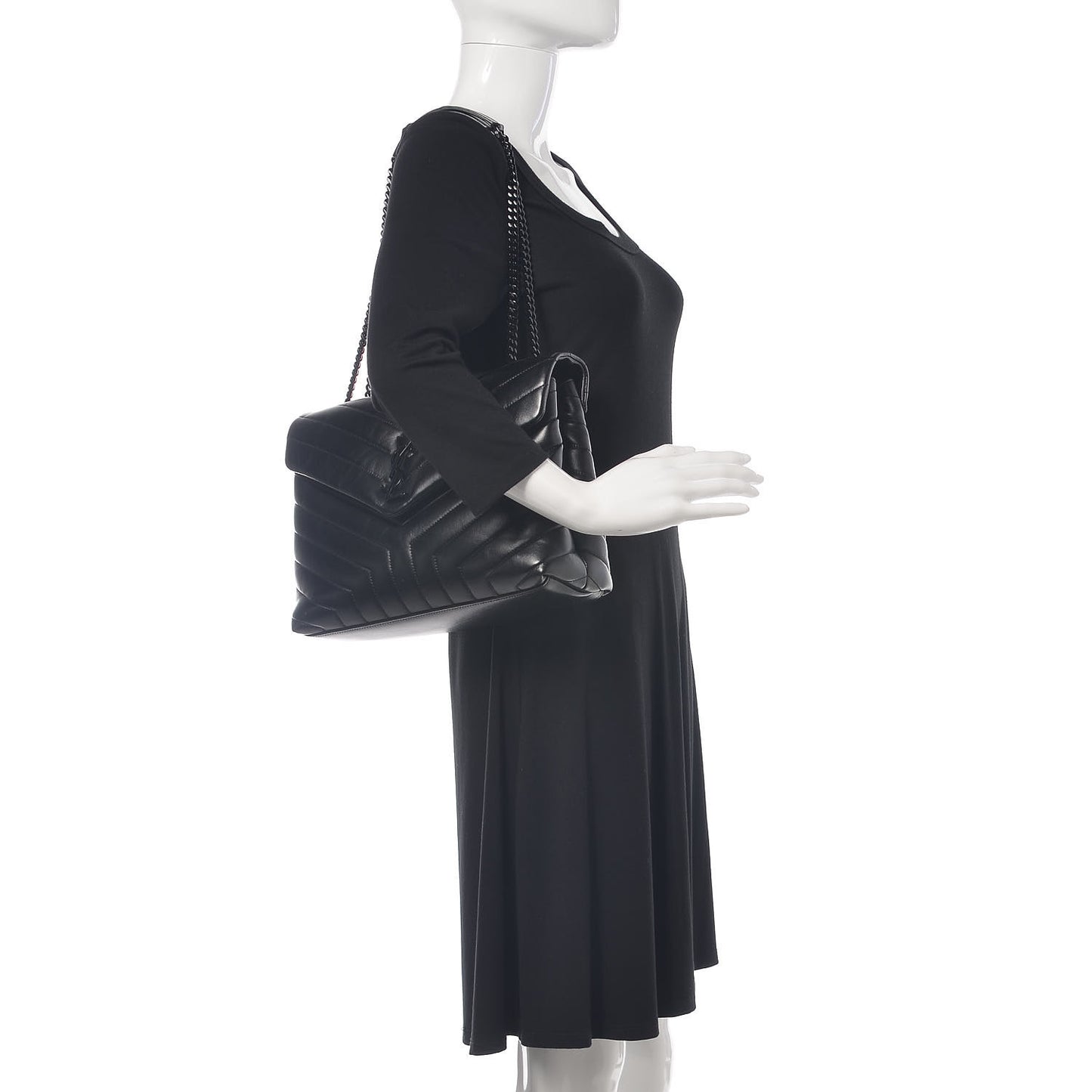 Calfskin Y Quilted Monogram Medium Loulou Chain Satchel Black