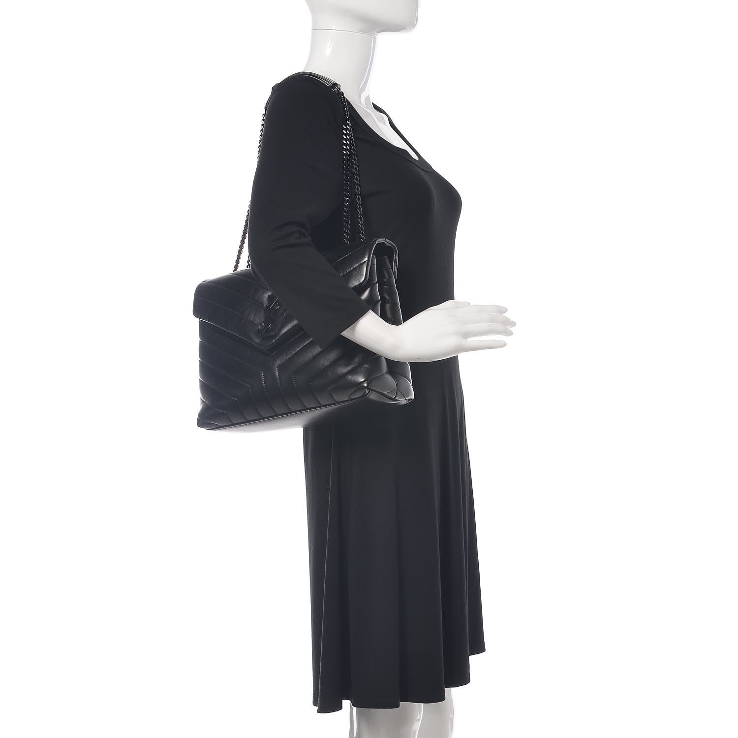 Saint Laurent Calfskin Y Quilted Monogram Medium Loulou Chain Satchel Black 2 of 11