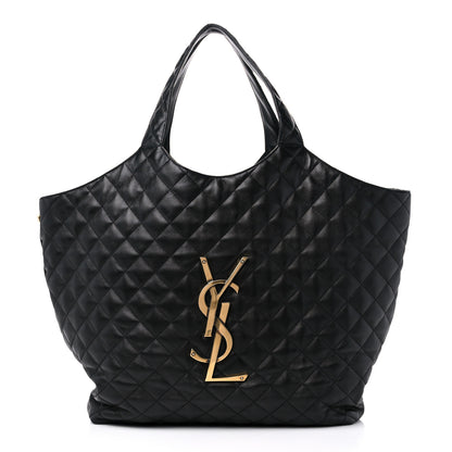 Saint Laurent Lambskin Quilted Maxi Icare Shopping Tote Black 3 of 10
