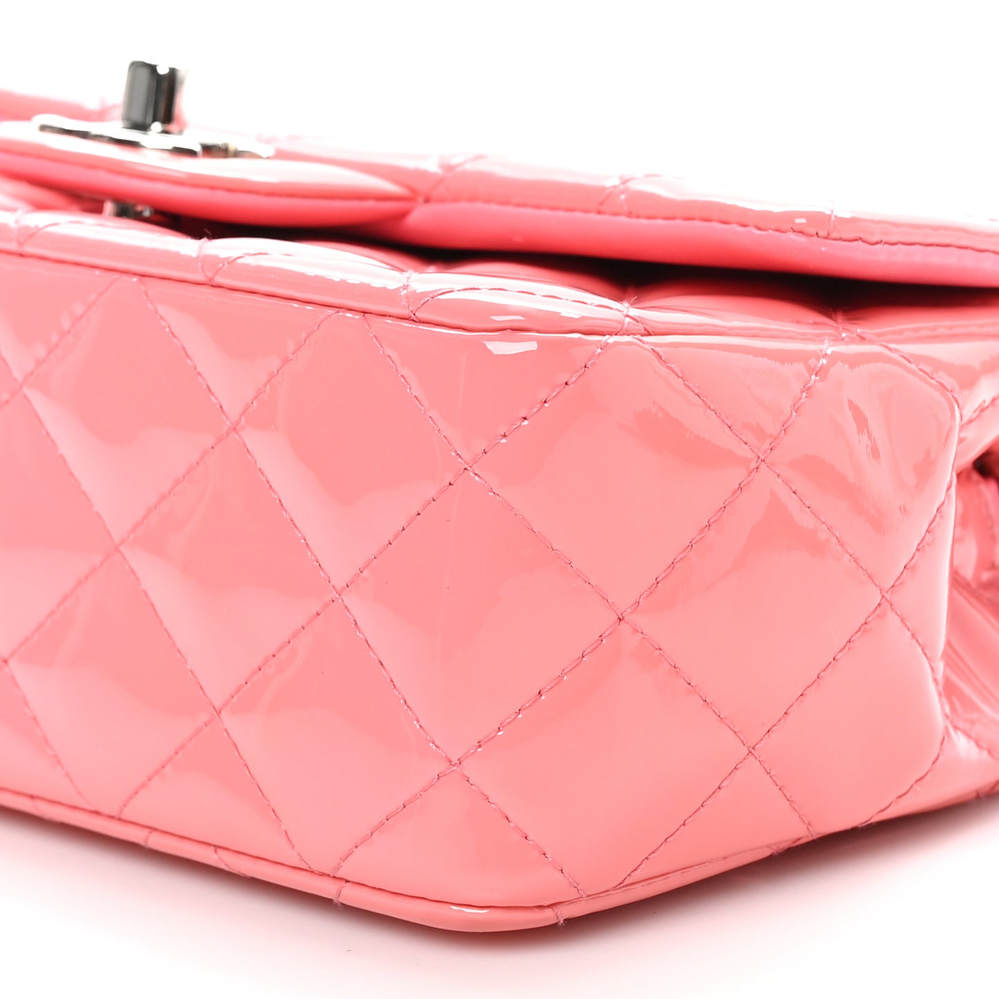 Patent Calfskin Quilted Mini Rectangular Flap Pink