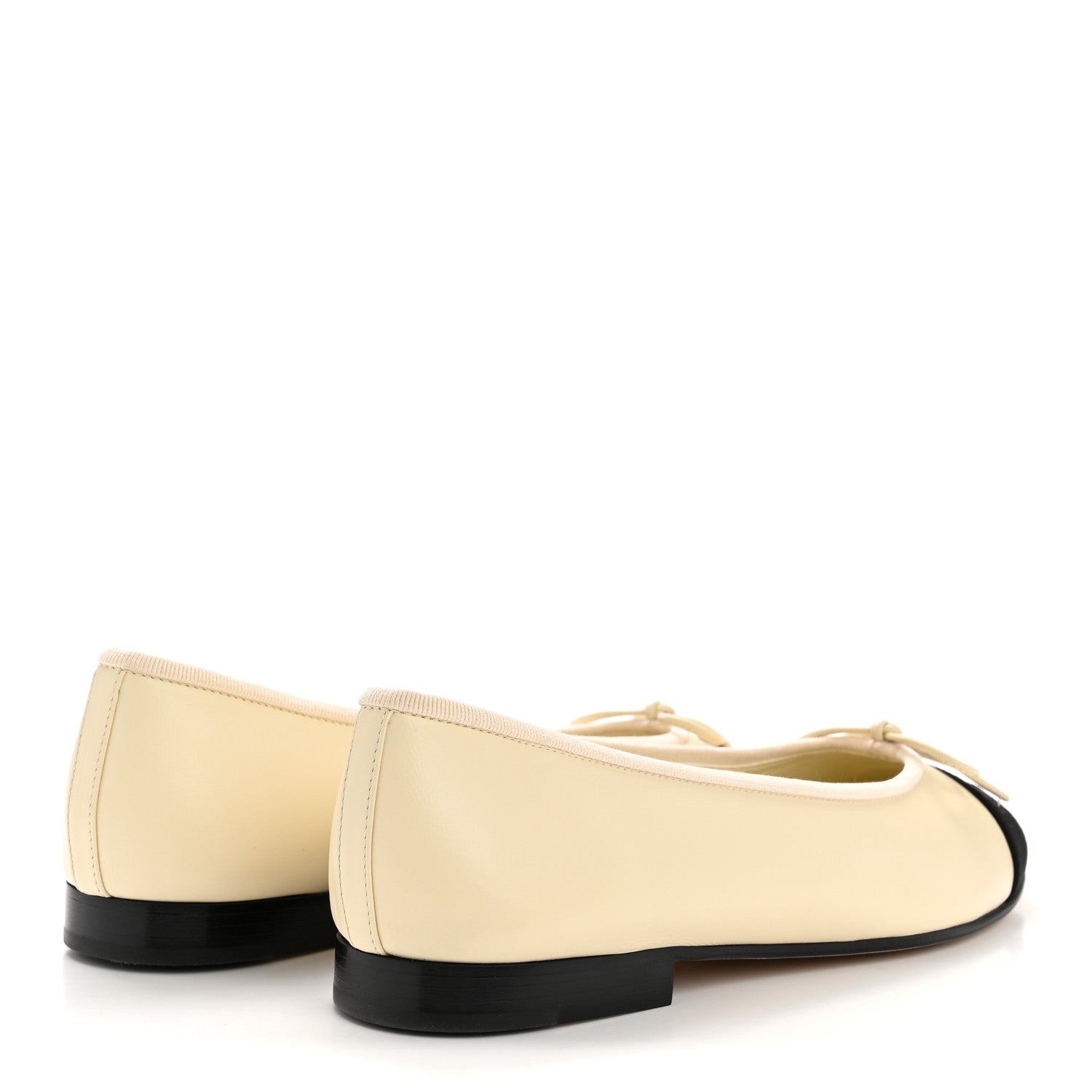 Chanel Calfskin Grosgrain Cap Toe CC Ballerina Flats 38 Ivory Black 5 of 11