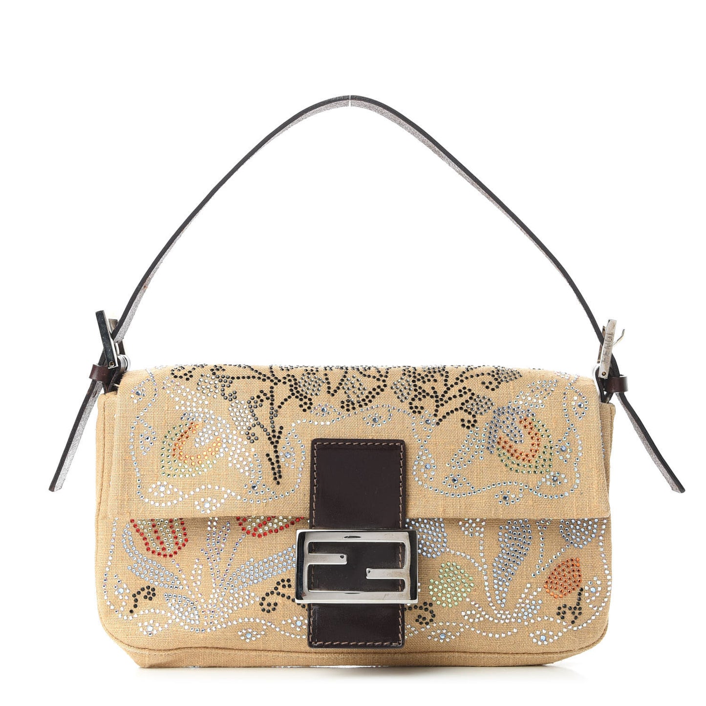 Linen Crystal Floral Beaded Baguette Beige Multicolor
