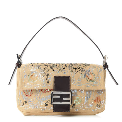 Fendi Linen Crystal Floral Beaded Baguette Beige Multicolor 1 of 8