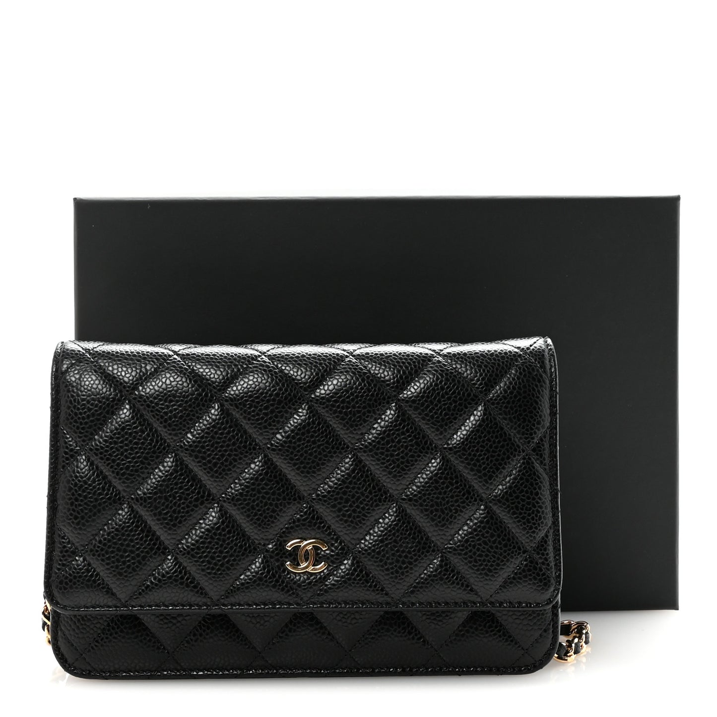 Caviar Quilted Wallet on Chain WOC Black