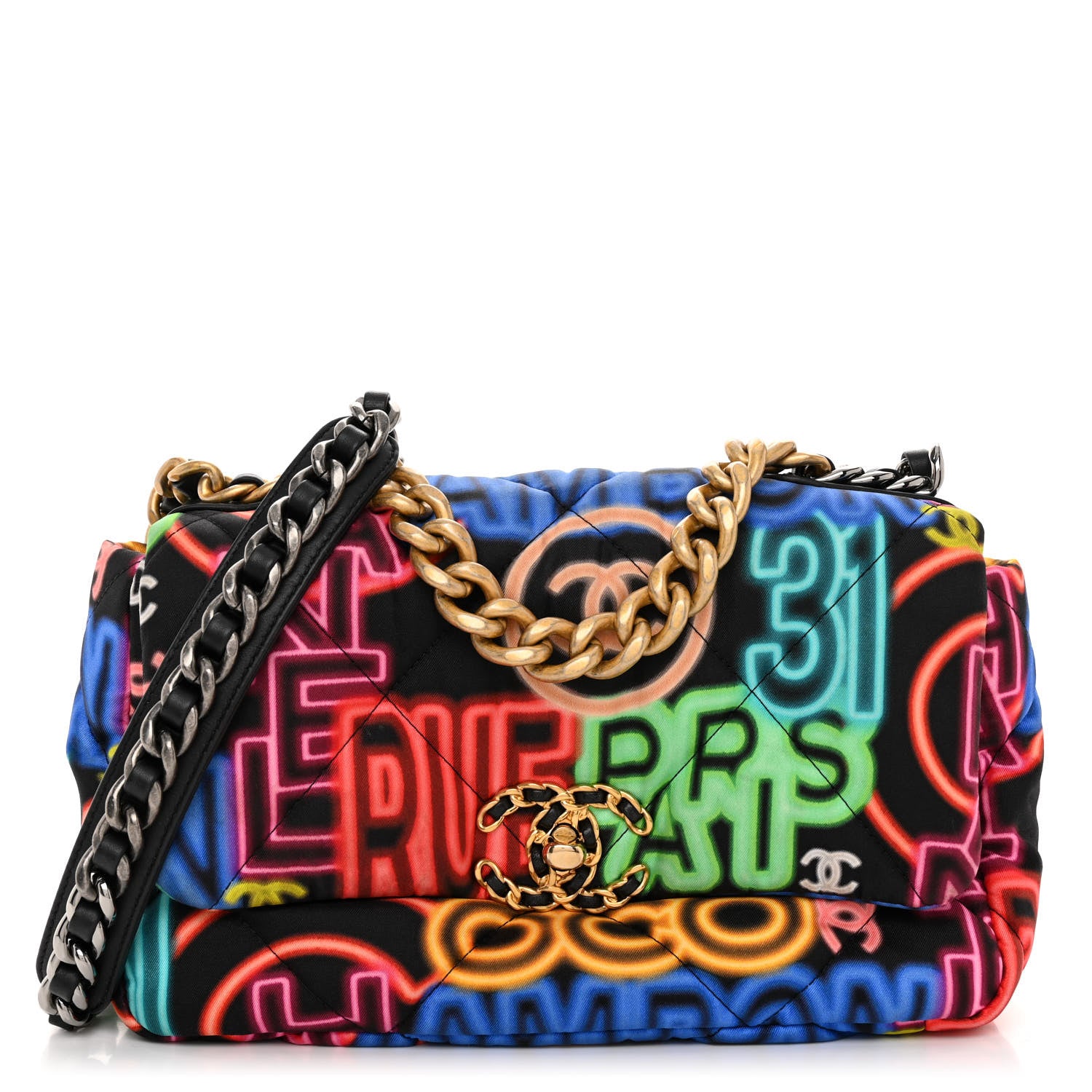 Chanel Fabric Printed Medium 19 Flap Black Multicolor 1 of 10