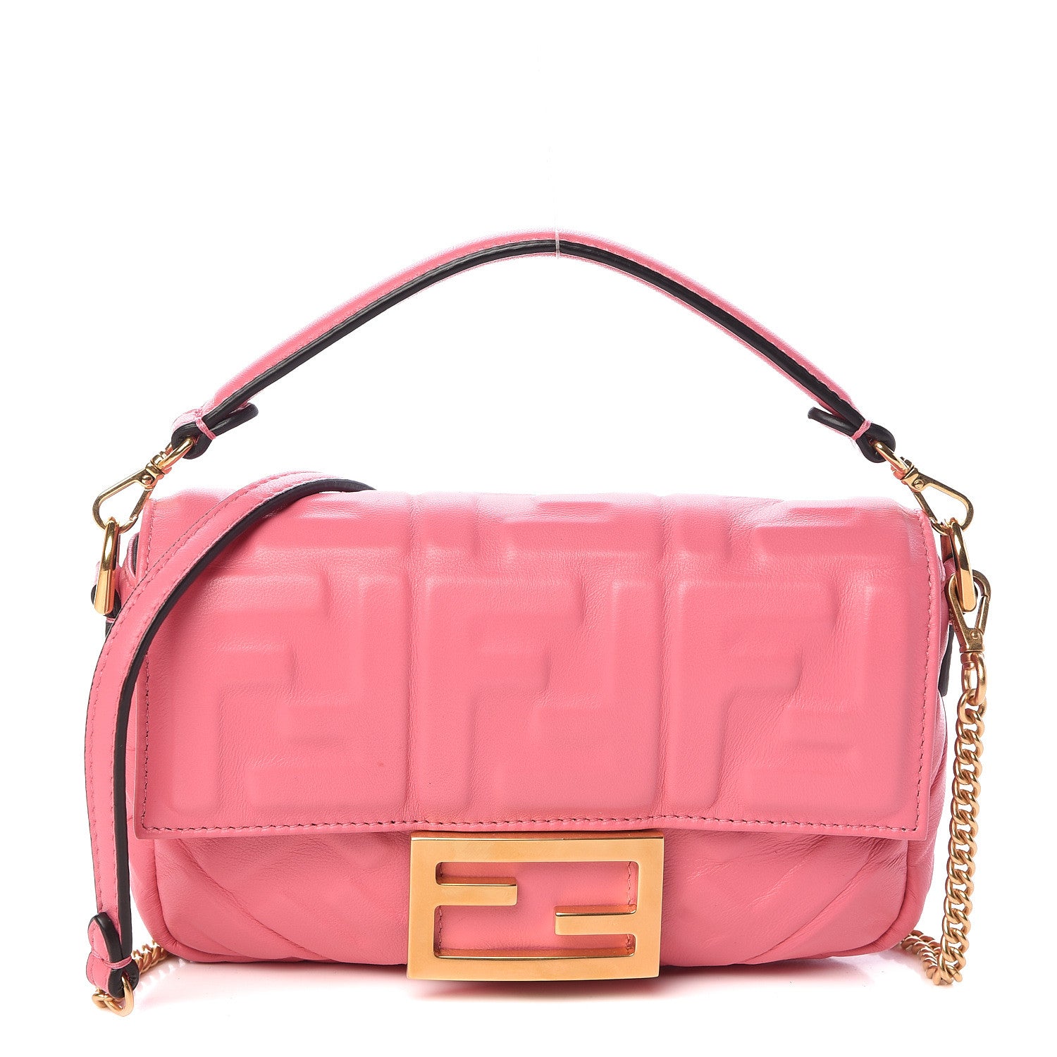 Fendi Nappa FF 1974 Embossed Mini Baguette Rosa Fluo 1 of 12