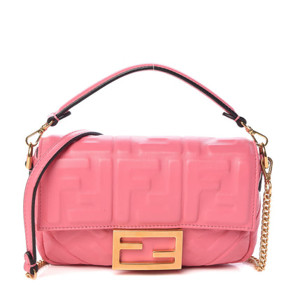 Fendi Nappa FF 1974 Embossed Mini Baguette Rosa Fluo 1 of 12