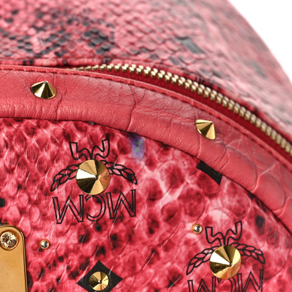 MCM Snakeskin Embossed Visetos Studded Medium Stark Backpack Red Pink 12 of 12