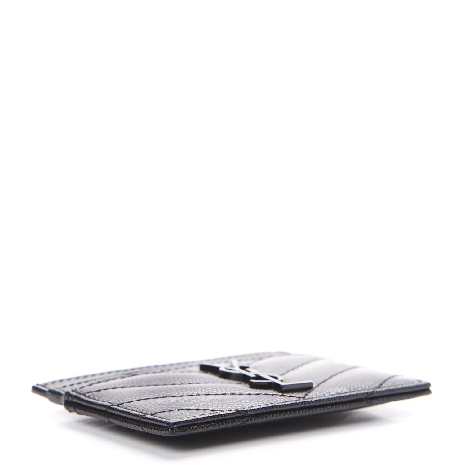 Saint Laurent Grain De Poudre Matelasse Chevron Monogram Credit Card Case Black 3 of 7