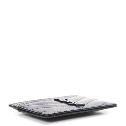 Saint Laurent Grain De Poudre Matelasse Chevron Monogram Credit Card Case Black 3 of 7