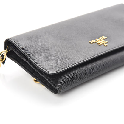 Prada Saffiano Metal Oro Chain Wallet Black 6 of 7