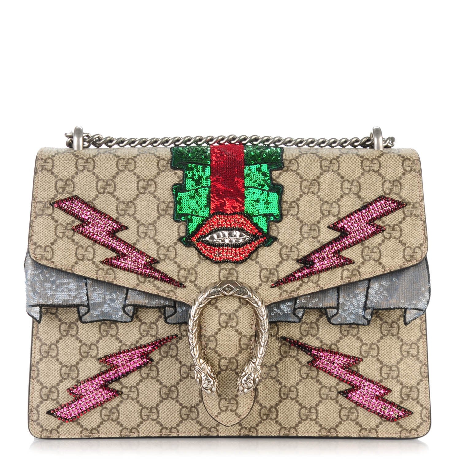 Gucci GG Supreme Monogram Lightning Embroidered Medium Dionysus Shoulder Bag Beige 1 of 11