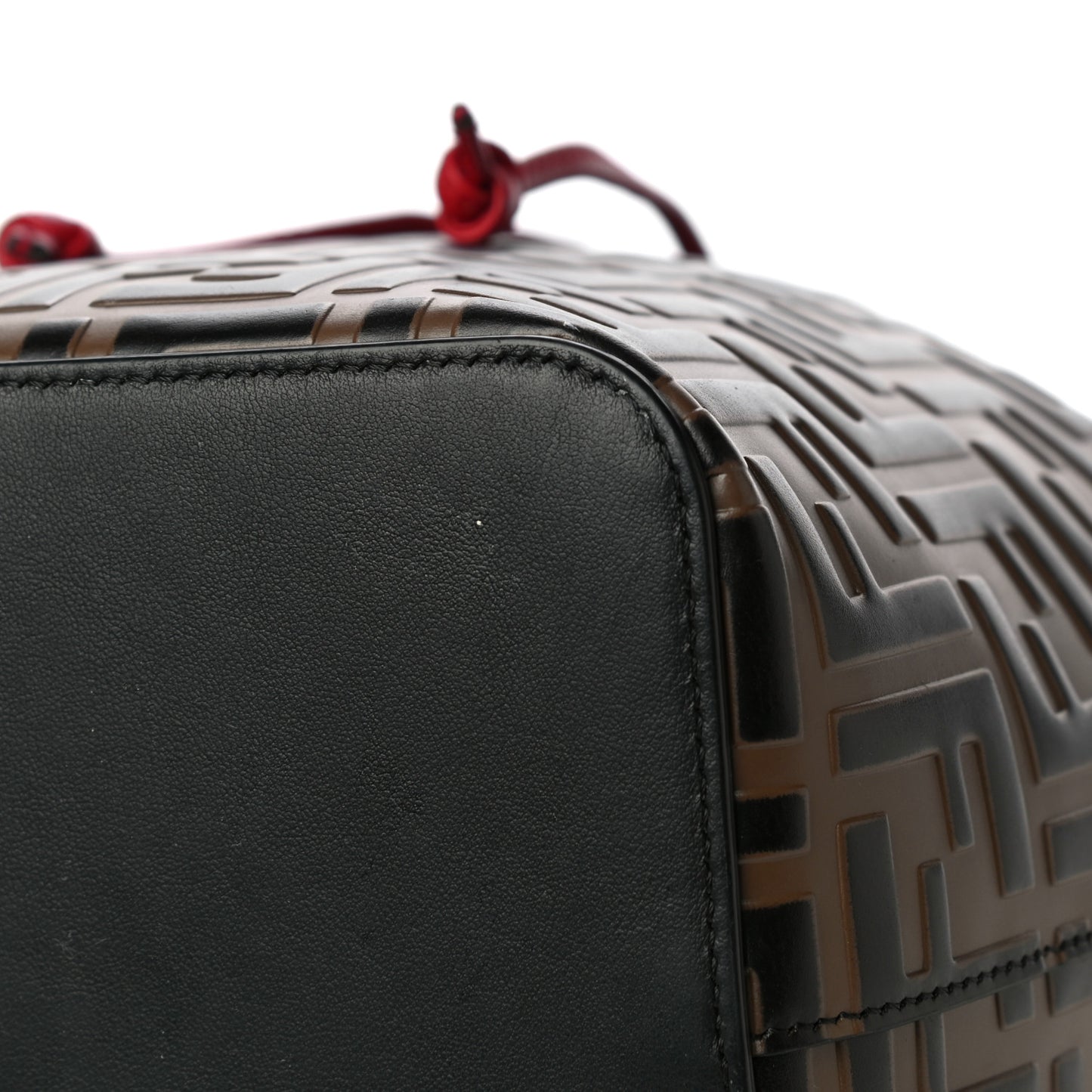 Vitello Grace F is Fendi Bi-Color FF 1974 Embossed Grande Mon Tresor Bucket Bag Maya Black Fragola