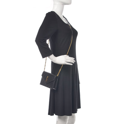 Saint Laurent Grain De Poudre Matelasse Chevron Monogram Envelope Chain Wallet Black 2 of 14